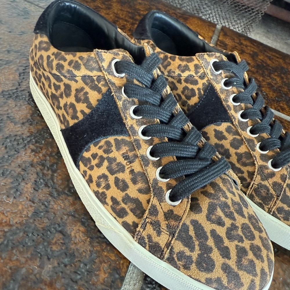 Celine Triomphe Leopard Print and Black Sneakers - Picture 2 of 10